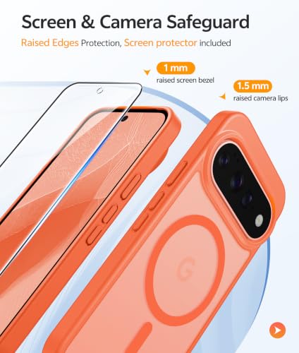 Image of FNTCASE for Google Pixel 11 Pro Case / Pixel 11 Case, with Screen Protector | Fit for Magsafe, Translucent Matte, 14FT Military Grade Drop Protection, Shockproof Protective Phone Cover, Orange