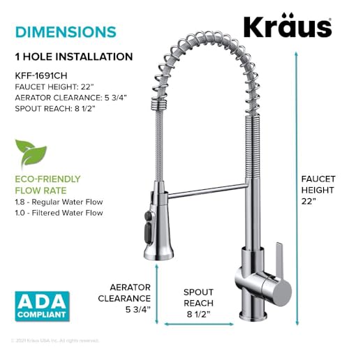 Image of Kraus KFF-1691CH Britt 2-in-1 Commercial Style Pull-Down Single Handle Filter Kitchen Faucet for Reverse Osmosis or Water Filtration System, Chrome
