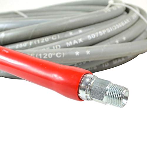 Interstate Pneumatics PW7208 Double Braided Grey Rubber Hose 3/8 Inch x 50ft with 3/8 Inch MNPT Fitting - Working Pressure 6000 PSI