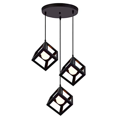 Lustre suspension vintage style géométrique iDEGU cage cube noir pour salon et cuisine