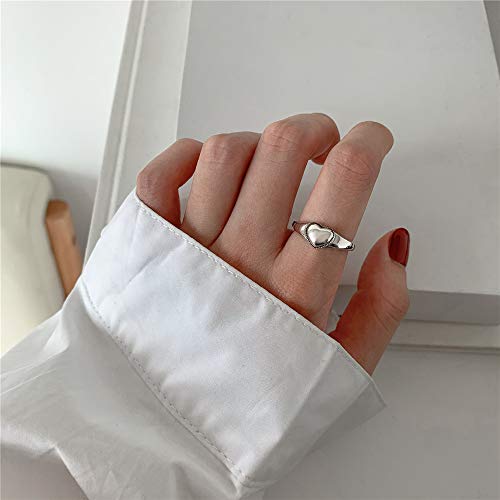 Vintage Heart S925 Sterling Silver Ring for Women Dainty Engagement Promise Love Expandable Open Finger Statement Stacking Rings Adjustable Fashion Gift Valentine's Anniversary(Polished)2