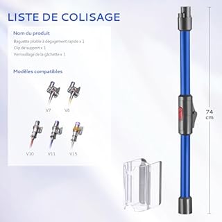 Tubo telescopico pieghevole V7-V11 aspirapolvere senza fili, tubo in alluminio a sgancio rapido migliorato per la pulizia sotto il letto, tavolo da divano (blu)