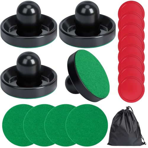 Image of Coopay Air Hockey Paddles and Pucks, Air Hockey Pushers with Nylon Storage Bag, Goal Handles Paddles Replacement Accessories for Game Tables(4 Pushers 96mm with Pads, 8 Pucks 64mm)