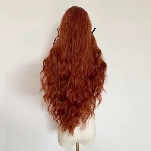 Perruque cheveux bouclés ondulés rouge orange de 70cm à volume naturel - 3