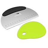 Stainless Steel Dough Scraper & Pastry Cutter Chopper with Measurements  6 Inch Ergonomically Designed Good Grips with Round Handle  Set Includes Bonus Flexible Silicon Bowl Scraper - Silver
