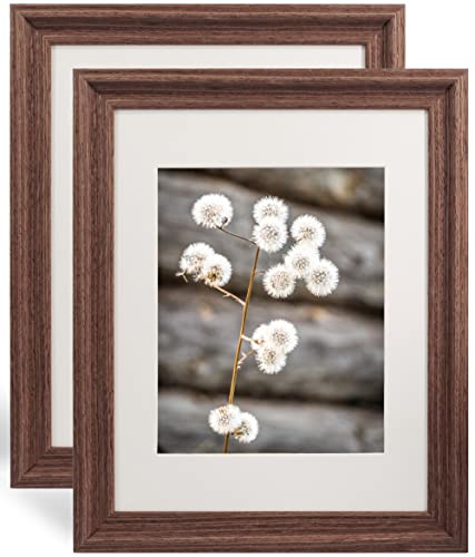 GraduationMall 11x14 Wooden Picture Frames,Display Photos 8x10 with Mat or 11x14 Without Mat,UV Protection Acrylic,Wall or Tabletop Display,Rustic Brown Set of 2
