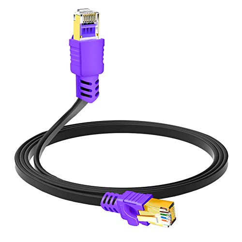 Cat 8 Ethernet Cable 12 ft, Flat 26AWG High Speed RJ45 Patch Cord, Cat8 LAN Gold Plated 40Gbps 2000Mhz Network, Indoor, Outdoor & Weatherproof S FTP UV Resistant for Router Modem Gaming Switch