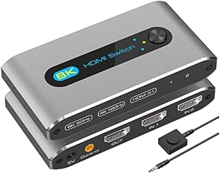 HDMI 2.1 Switch 8K 2 In 1 Out HDMI Switcher 2 Port Support 8K 60Hz 4K 120Hz HDCP 2.3 Ultra HD 3D for Xbox PS4 PS5 Roku UHD TV Monitor Projector with Wire-Desktop Controller