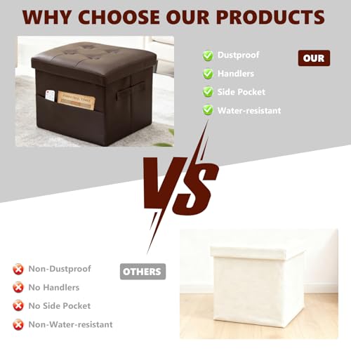 Image of ALASDO Storage Ottoman Footrest Stool Small Ottoman with Storage Foldable Ottomans Foot Rest Footstool Bench for Living Room 17x13x13inches Brown