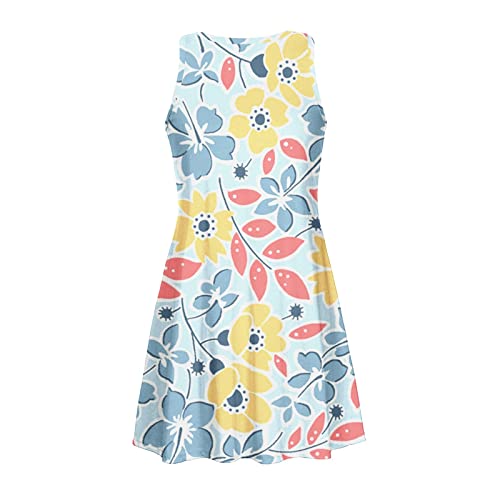 Beach Dresses For Women Plus Size Dress Suitable Dresses For Women Beach Floral Tshirt Sundress Sleeveless Pockets Sky Blue #TOP2