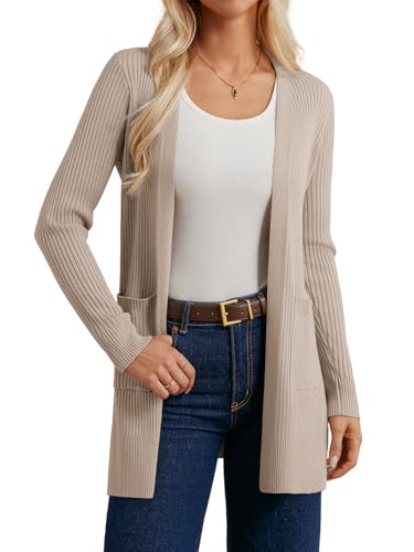 Image of GRACE KARIN Womens Lightweight Cardigan, Long Sweaters Trendy, Open Front Casual Spring Outfits Khaki L