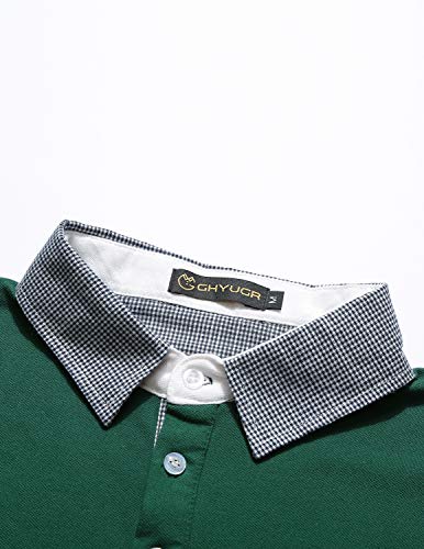 GHYUGR Polo clásico de hombre con estampado a cuadros y manga larga, camiseta casual con bolsillo real para golf y negocios miniatura 5