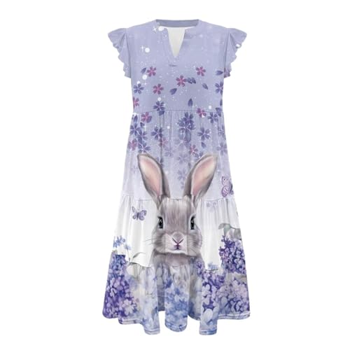 Image of Women's Casual Ruffle Sleeve Dress V Neck Pullover Dress Flowy A-Line Pleated Lightweight Dress with Pockets