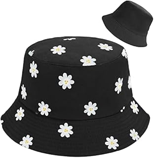 LADES Bucket Hat Women - Reversible Cotton Fisherman Hat Beach Sun Foldable Double-Sided Bucket Hats Daisies Print Aesthetic Cap for Women Teens Traveling Outdoor