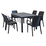 Materiali di prima qualità milani home - Set Tavolo Fisso In Wicker Cm 150x90 Compreso Di 6 Sedute Colore Antracite - Antracite