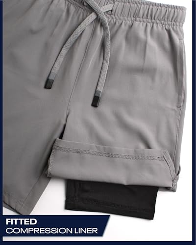 Reebok Boys Athletic Shorts - 1/2 Pack Lightweight Performance Mesh Basketball Running Shorts for Boys with Compression Liner, Size 8, Pure Grey - image 5