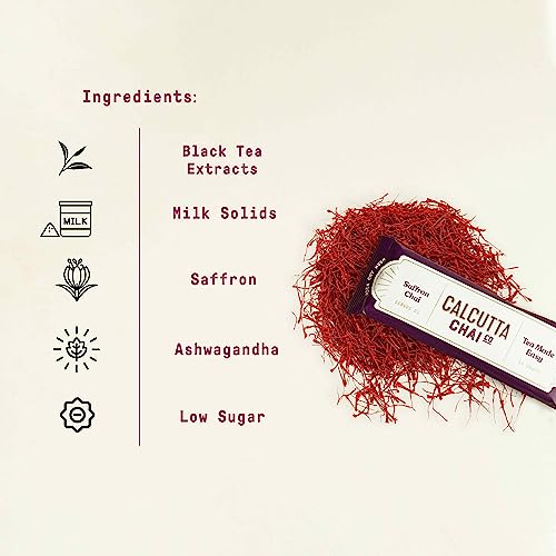 Image of Calcutta Chai Co - Masala Chai | Saffron Chai | Instant Tea Premixes | 30 Sachets | 420g | Pack of 2 | Made With Assam Tea | Added Natural Spices | Low Sugar