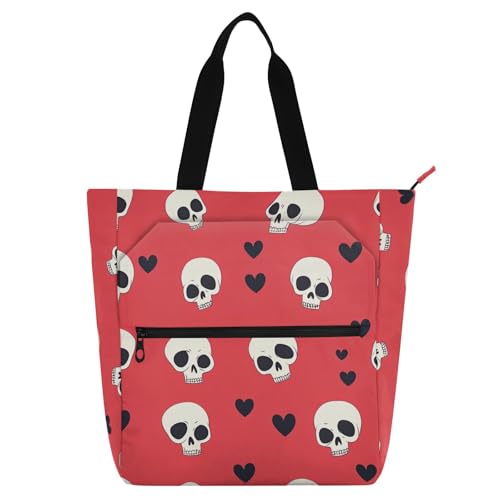 Bolsa de libros ligera y resistente con estampado de calavera de dibujos animados 1