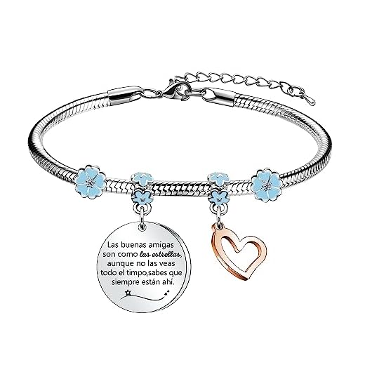Angelra Regalo de Amistad Amigas Pulsera Mujer Pulseras Las Buenas Amigas son Como Las Estrellas Aunque No Las Veas Colgante de Plata con Grabado Regalos de Cumpleaños (Las Estrellas)