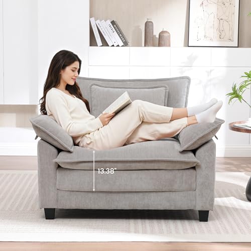 Image of Oversized Accent Chair for Living Room,44 inchModern Chenille Cloud Sofa Chair with Deep Seat,Upholstered Armchair with Extra Thick,Comfy Accent Chair Reading Chair for Bedroom Apartment Lightgrey