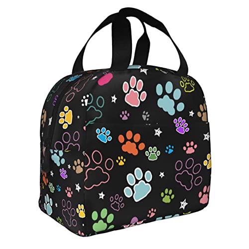 Bunte Hundepfoten, leichte Lunchtasche, isolierte kleine Lunchbox, Tragetasche, Erwachsene, Frauen, Männer, wiederverwendbare Bento-Tasche für Büro, Zuhause, Reisen Cover