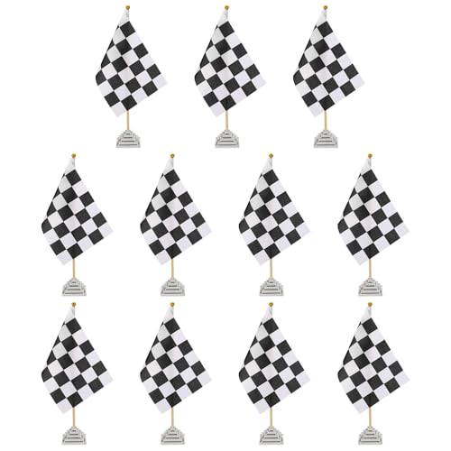 Drapeau de table à damier noir et blanc pour buffet et fête auto - 2