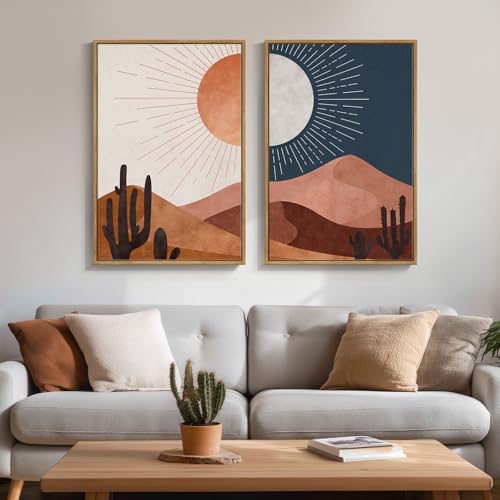 Framed Boho Desert Wall Art for Room Decor, Set of