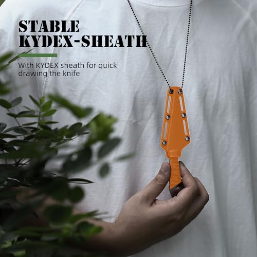 Image of Omesio Neck Knife S-HF, EDC Fixed Blade Knife with Sheath, 6.38 inch Full Tang Tactical Knife for Men, Ideal for Outdoor Camping, Survival, Hiking (Orange)