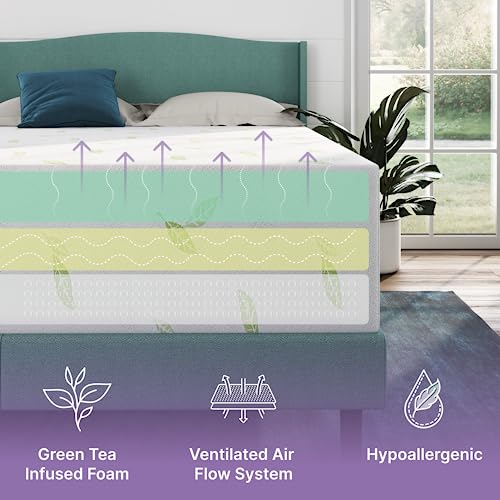Napqueen Anula, Twin-Xl 12'' Green Tea Memory Foam Mattress, Bed In A Box #TOP2
