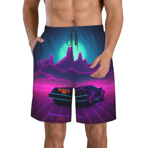 Retrowave Pictures Men's Swim Trunks Quick Dry Board Shorts with Pockets Casual Drawstring Beach Shorts