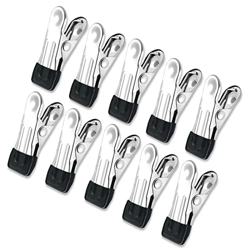 OBLEMOLA 10 Stück Waescheklammer aus Edelstahl, Multifunktional rutschfeste Metall Wäscheklammern Sockenklammern für Hängende Kleidung ​Handtuch Bettdecken Lebensmittel Versiegelung Fotos (Schwarz) Cover