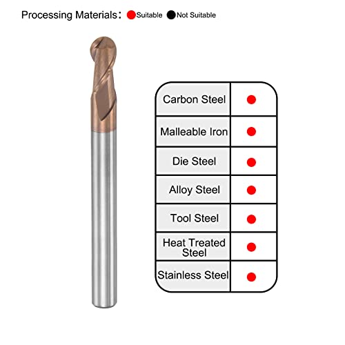 Image of uxcell Ball Nose End Mill 3mm Tip Radius Solid Carbide AlTiSin Coated CNC Router Bits 2 Flute Spiral Milling Cutter HRC55 with 6mm Shank 100mm (4-inch) Length