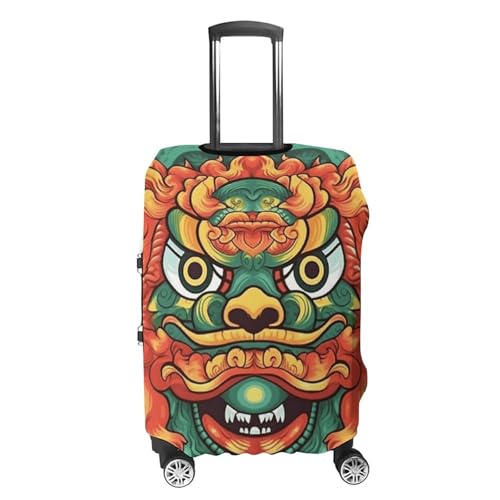 Chinese Lion New Year Luggage Cover, Elastic Luggage Protector Fits 19-32in Suitcases, Washable & Anti-Scratch Suitcase Cover for Men Women M4