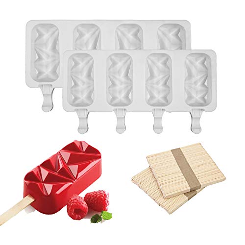 Lot de 2 moules en silicone pour glaces, pops et glaces maison avec 50 bâtonnets en bois Cover