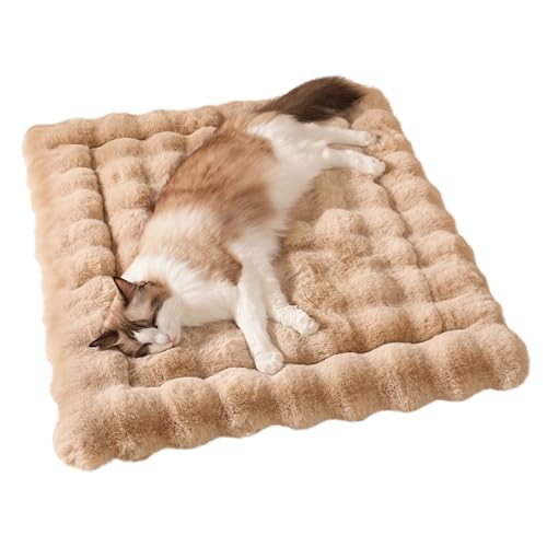 SOMAHE Cat Bed Mat, Soft Plush Faux Fur Kneading Pet Bed, Machine Washable Cat Sleeping Pad for Indoor Cats & Kittens, Non-Slip Fluffy Cat Rug for Couch Sofa Floor, 23x15 Inch Coffee