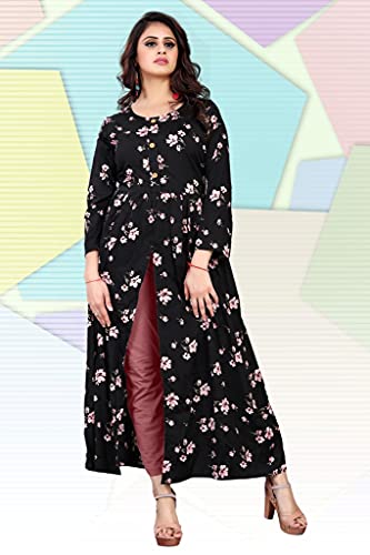 Image of H.E HAMZA ENTERPRISER Printed Crepe Material Brown Western Dress For Women