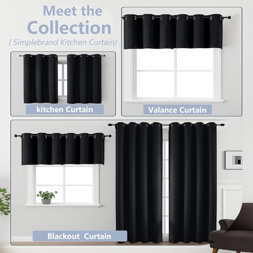 Image of Simplebrand Halloween Black Kitchen Valances for Windows 18 Inches Long 2 Pack, Blackout Window Valances for Living Room, Grommet Short Straight Drape Kitchen Curtains for Bedroom Kids Room, 40Wx18L