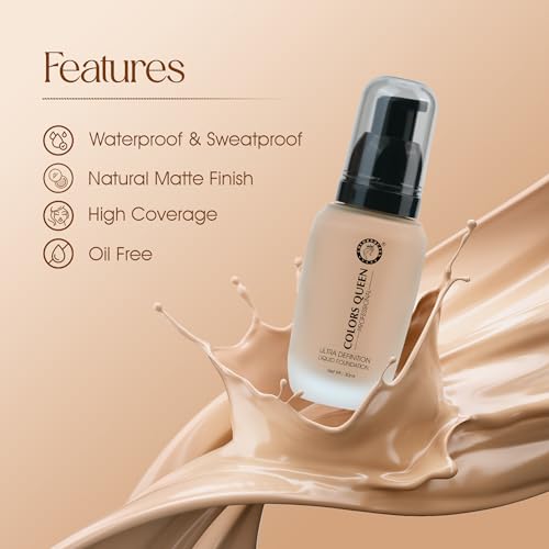 Image of Colors Queen Ultra Definition Liquid Foundation | Lightweight & Long Lasting Full Coverage with Dewy Finish | Easy to Blend, Waterproof & Sweat Proof for Face Makeup (Honey, 30ml)