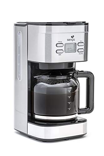 Senya cafetiere electrique programmable Inox Family Coffee, verseuse en verre, cafetiere filtre 12 tasses en Acier Inoxydable 1,5L, 900W, SYBF-CM019