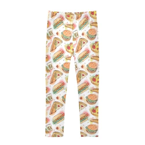 Cute Pizza Hamburger Food Girls Leggings Soft Stretch Workout Yoga Dance Pants for Kids Casual Tights