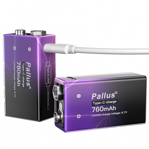 9V 充電式 電池 、充電器不要、ギター充電式電池、006p バッテリー、Type-C入力、760mAh 6F22型、2個大容量 + 2 in 1 Type-C充電ケーブル、スクエアマイク、煙探知機、電子玩具、トランシーバー、その他のデバイスと互換性ありの商品画像（Amazon）