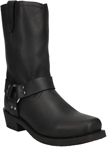 Miniatura 2 de Dingo Botas de media pantorrilla de cuero para hombre, con puntera cuadrada, estilo vaquero, para motociclistas, casuales - Negro