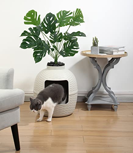 Keygarzone Plant Litter Box With Lid, Hidden Cat Litter Furniture With Rattan Pattern For Large Cat, Pp Material Waterproof, Easy Assemble & Clean #TOP3