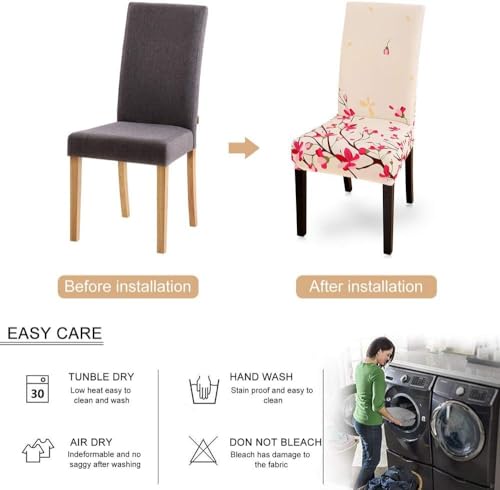 Image of Styleys Chair Covers for Dining Room, Stretch Dining Chair Cover, Washable Spandex Kitchen Chair Slipcovers (Set of 6, Pink Flowers, SD3217)
