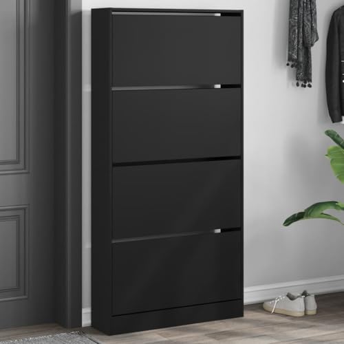 Snsowed Mueble zapatero con 4 cajones abatibles negro 80x21x163,5 cm, Zapatero Entrada Recibidor, Zapatero Estrecho, Armario Zapatero - 3214365