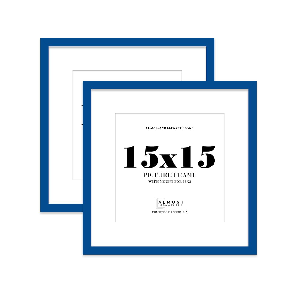 15x15 Blue Picture Frame with Mount for 13x13 Photos, Prints - Modern Square Wall Frame, Set of 2