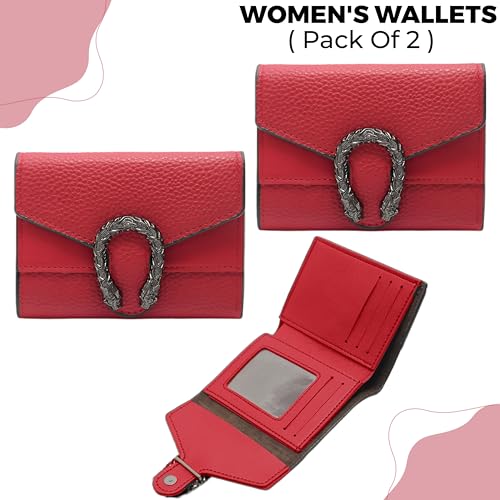 Image of Kraptick Women s Wallet Stylish Compact Purse Clutch with Card & Coin Holder Debit Card Organizer, Travel Wallet & Money Organizer for Women with 8 Card Slots (Red) (Pack of 2)