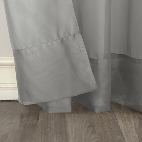 Image of No. 918 53566 Emily Sheer Voile Rod Pocket Curtain Panel, 59 inch x 54 inch, Charcoal