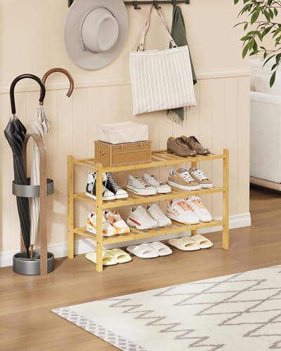 Kitsure Bambus-Schuhregal für den Schrank – 3-stufiger stapelbarer Schuhorganizer mit modularer Struktur, platzsparende Schuhablage für Eingangsbereich, 68,0 cm x 28,0 cm x 48,0 cm, Naturfarben – Bild 3