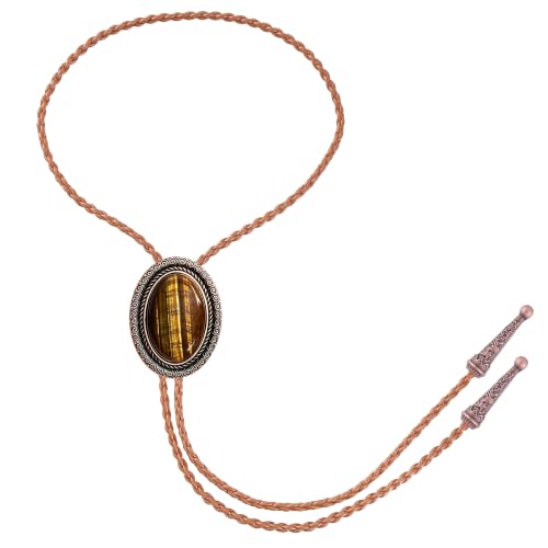 Image of Jeilwiy Bolo Tie for Men Real Stone Westwern Cowboy Ties Silver Bolos Women Leather Necktie Gift for Birthday Christmas